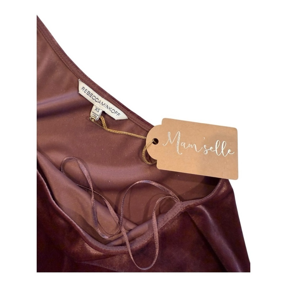 Rebecca Minkoff Minka Velvet One-Shoulder Top Mauve Pink XS Balloon Sleeve NWT - Picture 3 of 8